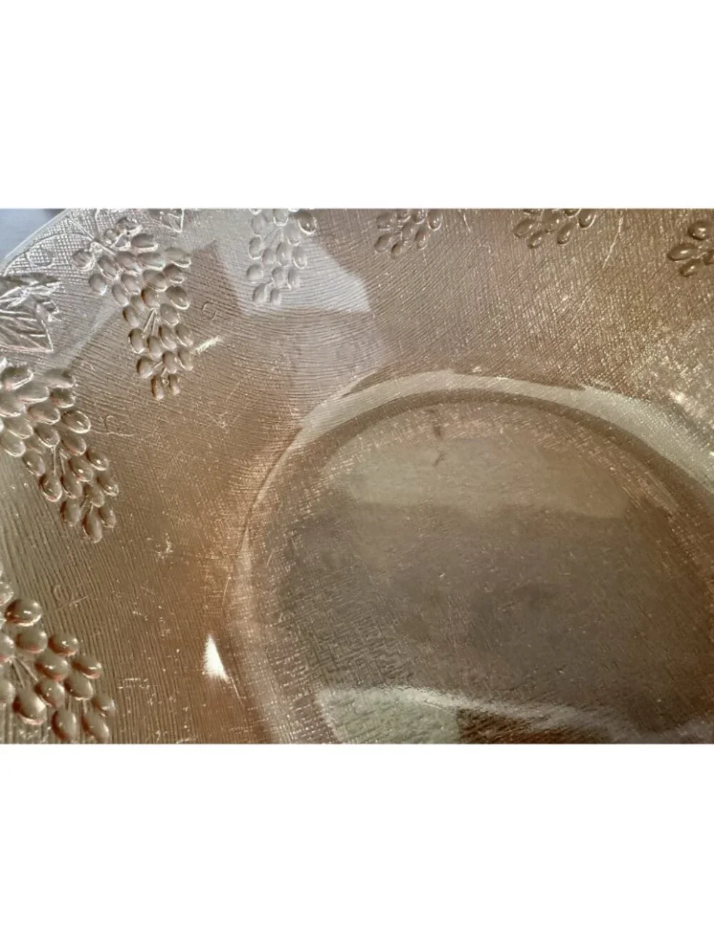 Antique Large Pink Depression Glass Round Fruit Serving Bowl Embossed /Grapes